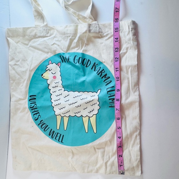 Llama Tote Bag “Good Karma Llama Wishes You Well” Canvas Cotton Reusable Bag - Picture 9 of 10